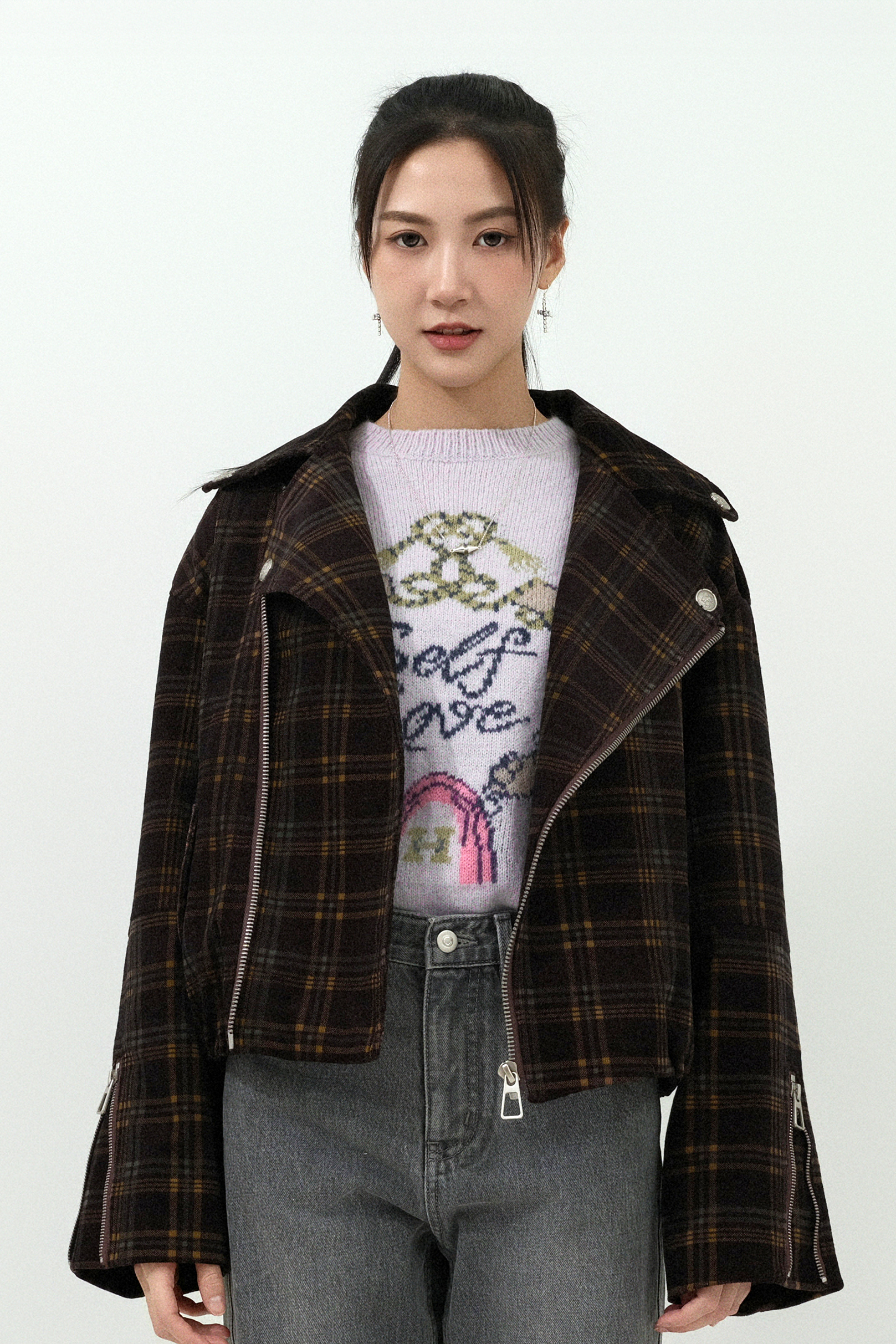 格仔紋燈芯絨biker外套 (預購產品）