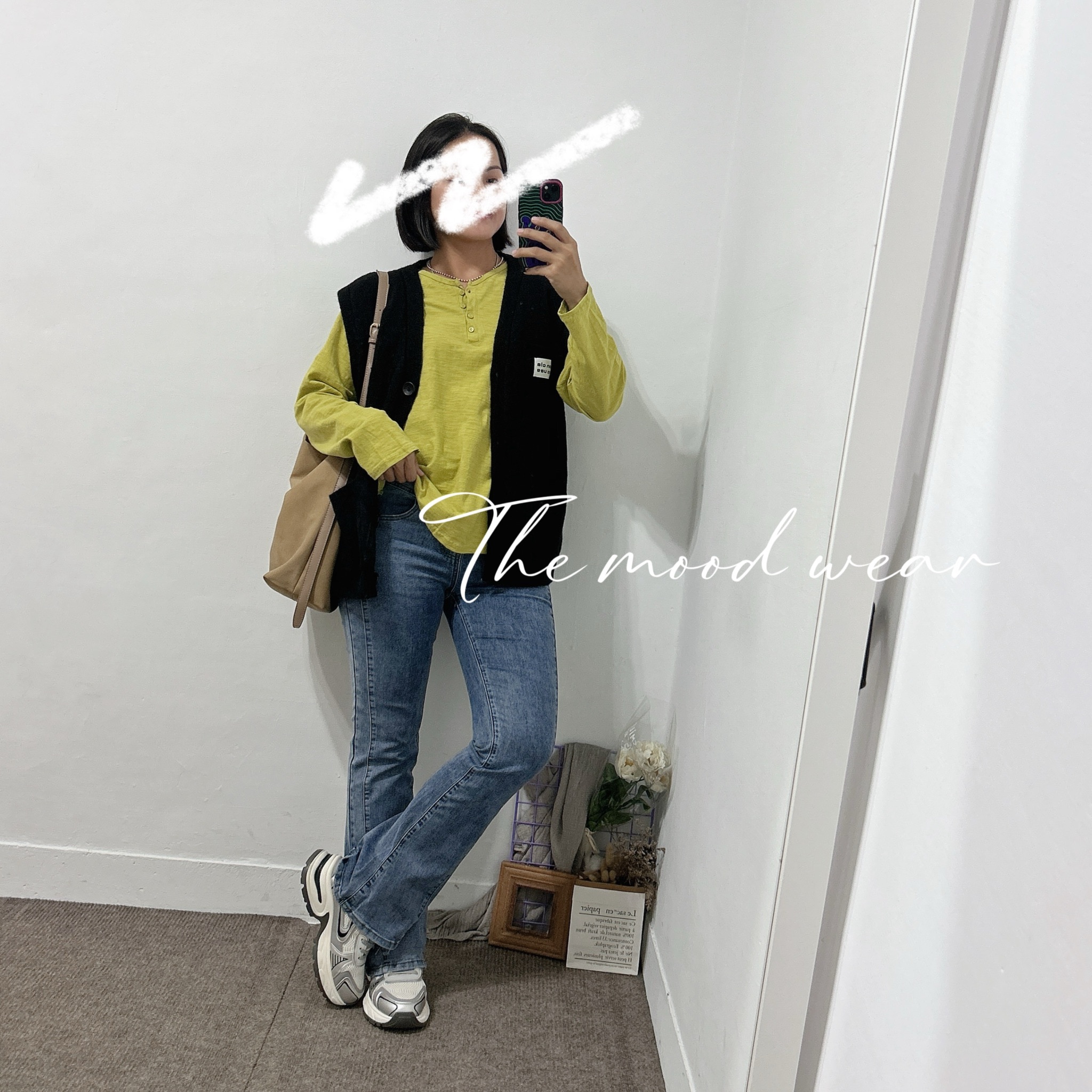 大口袋毛衣外搭背心 (黑色/鐵灰)