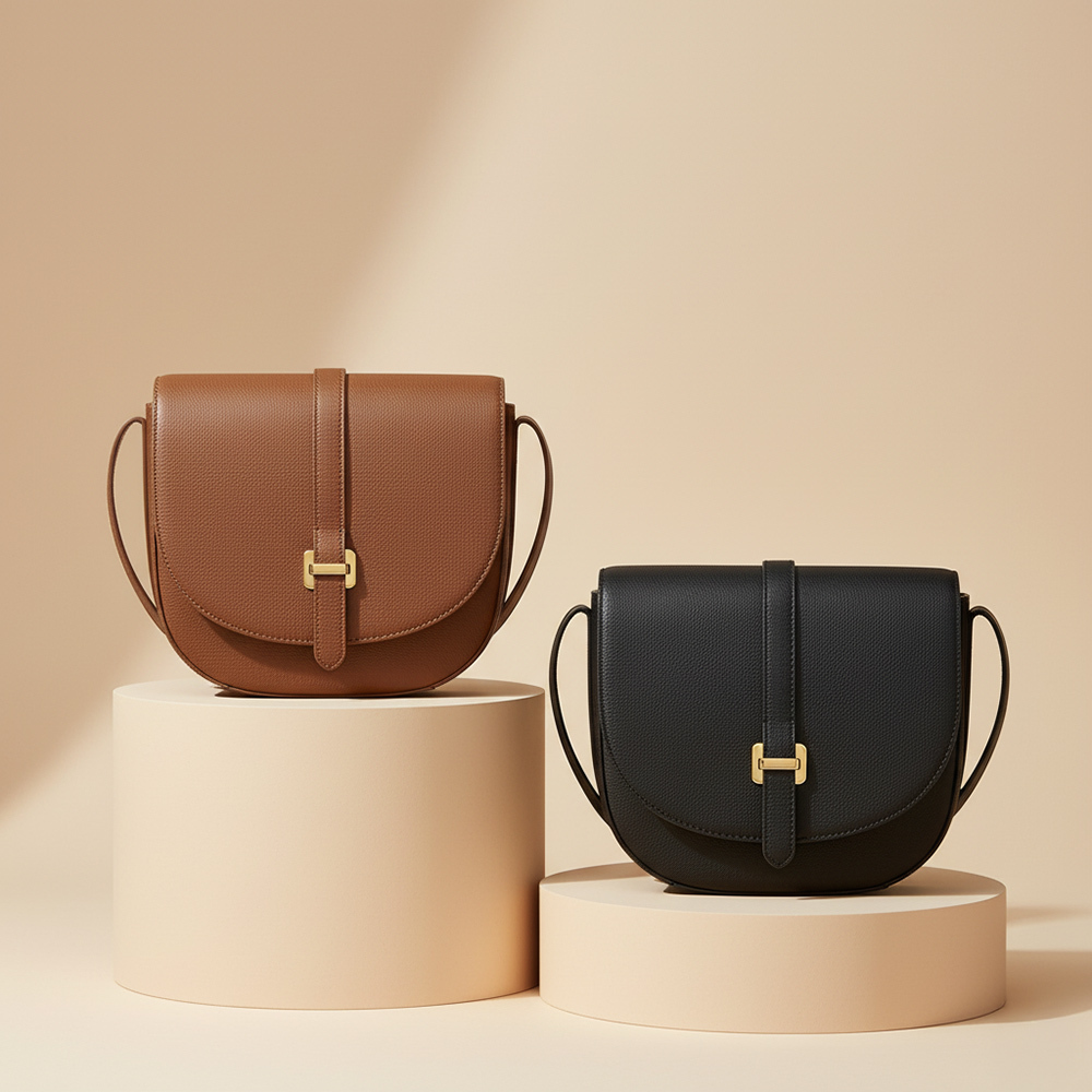 Emery 真皮金釦斜背馬鞍包 (多色可選)