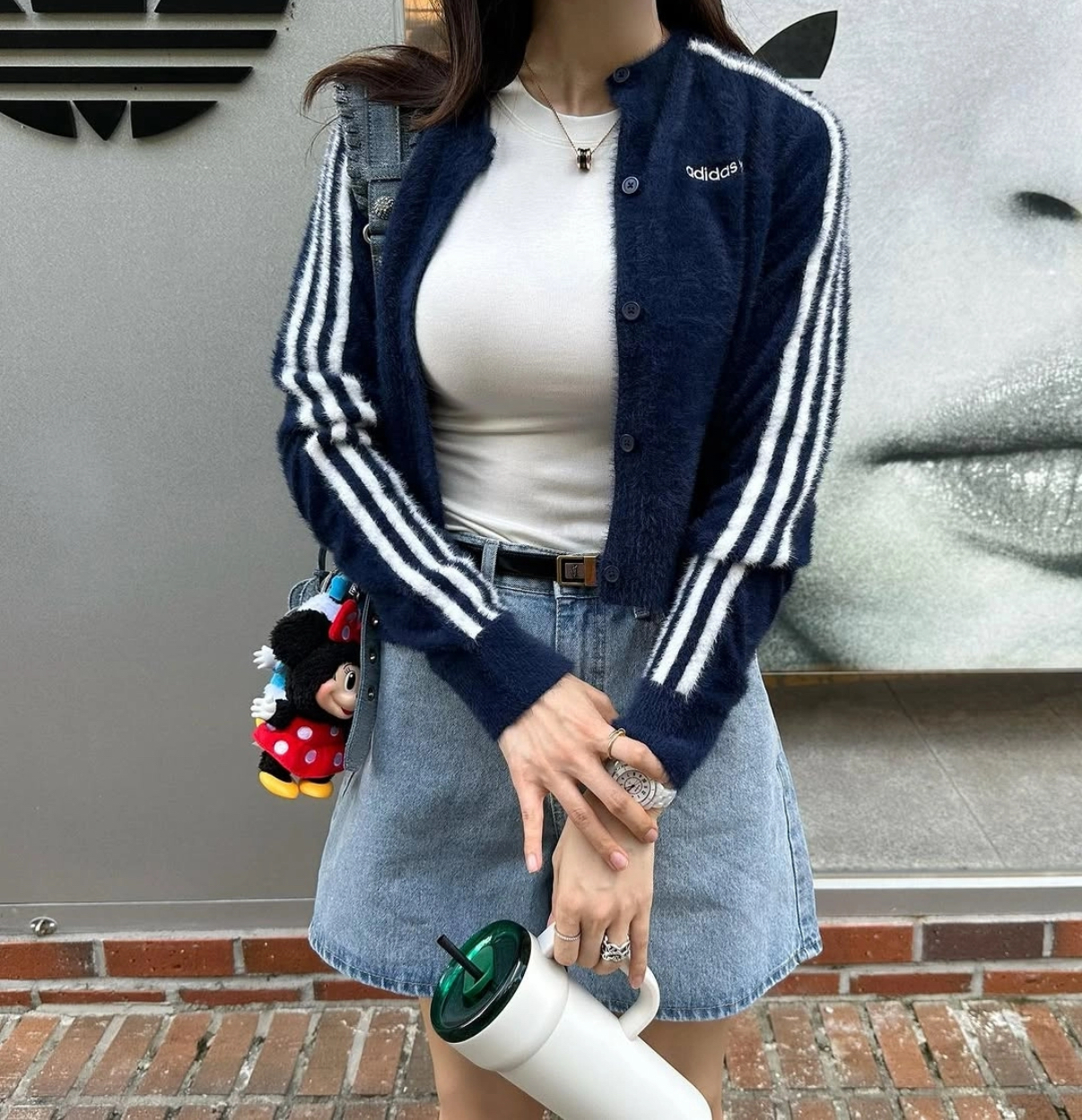Adidas Originals Knitted Cardigan 蓬鬆毛絨短版針織衫 深藍色 海軍藍 絨毛 三葉草 女款 JW3644/預購