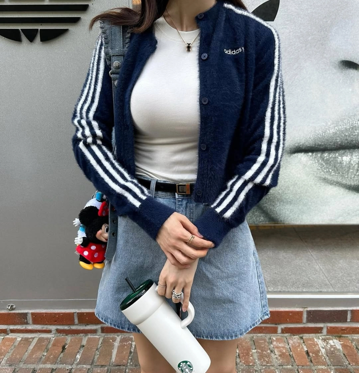 Adidas Originals Knitted Cardigan 蓬鬆毛絨短版針織衫 深藍色 海軍藍 絨毛 三葉草 女款 JW3644/預購