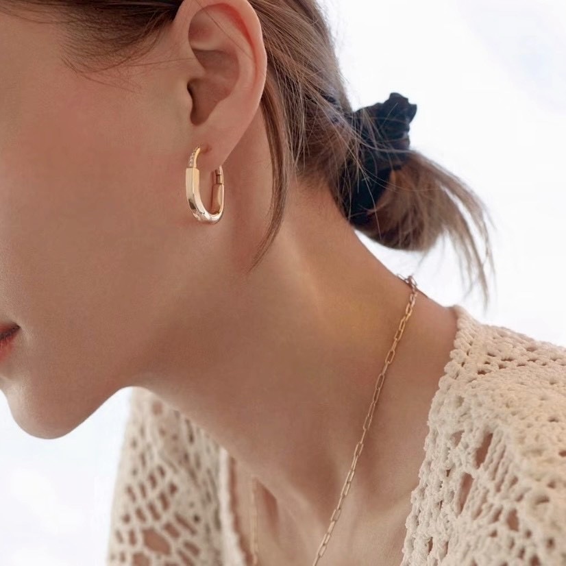 【中號半鑽】18k”Ti Lock”U型鎖高奢定製耳釘圈