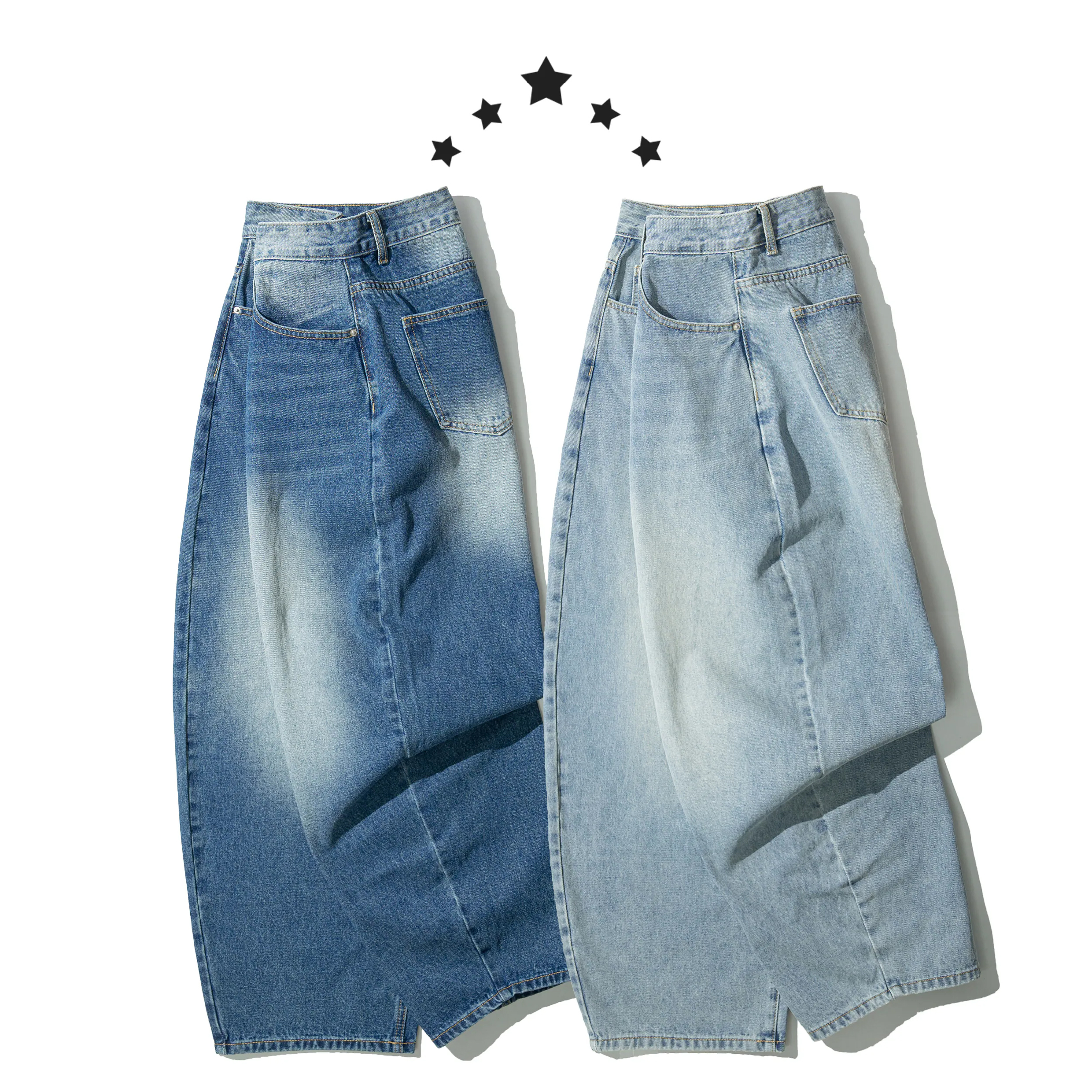 Curved Washed Jeans 水洗刷色 彎刀 牛仔褲 [B-2503-6]