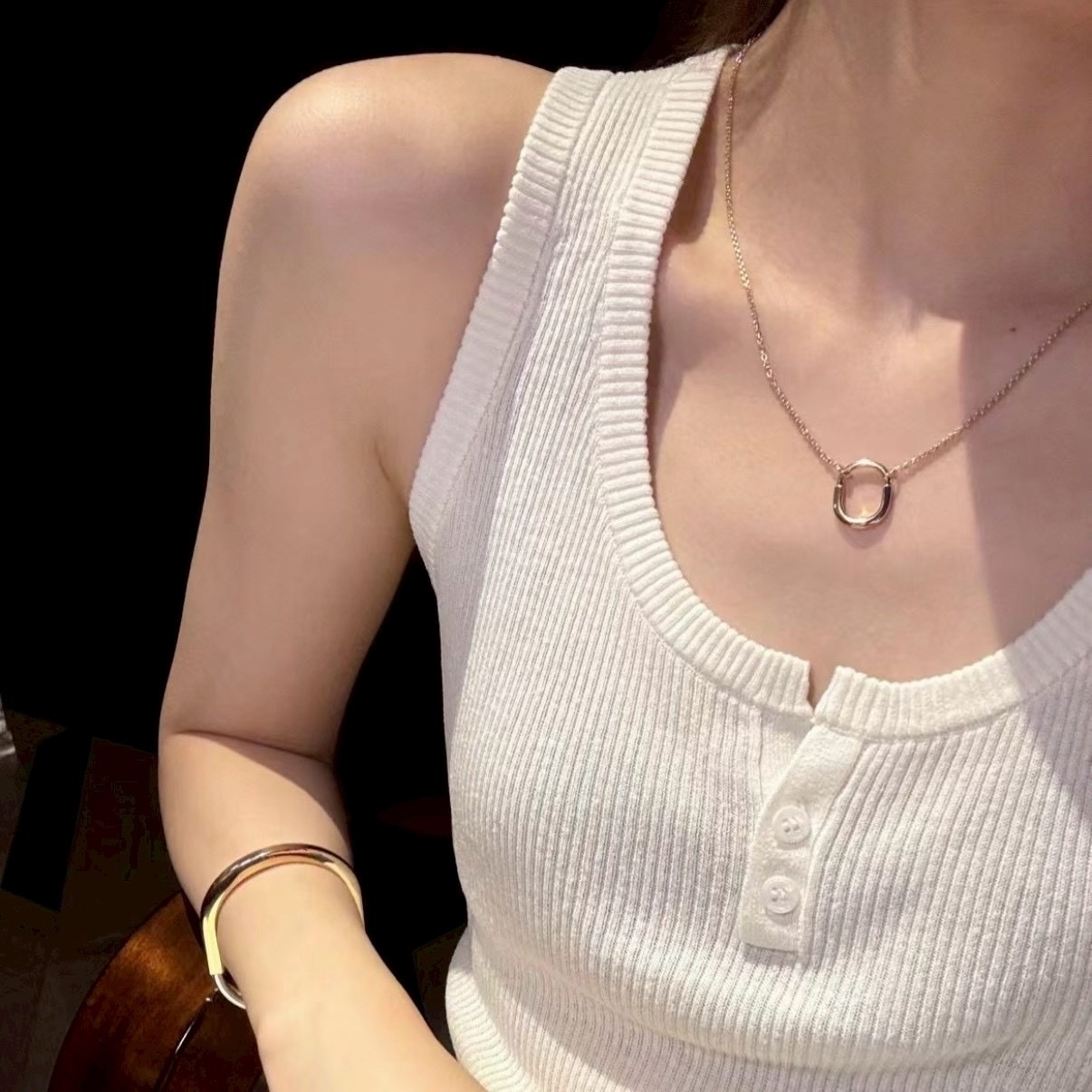 【小號半鑽/光面】18k”Ti Lock”U型鎖高奢定製項鍊