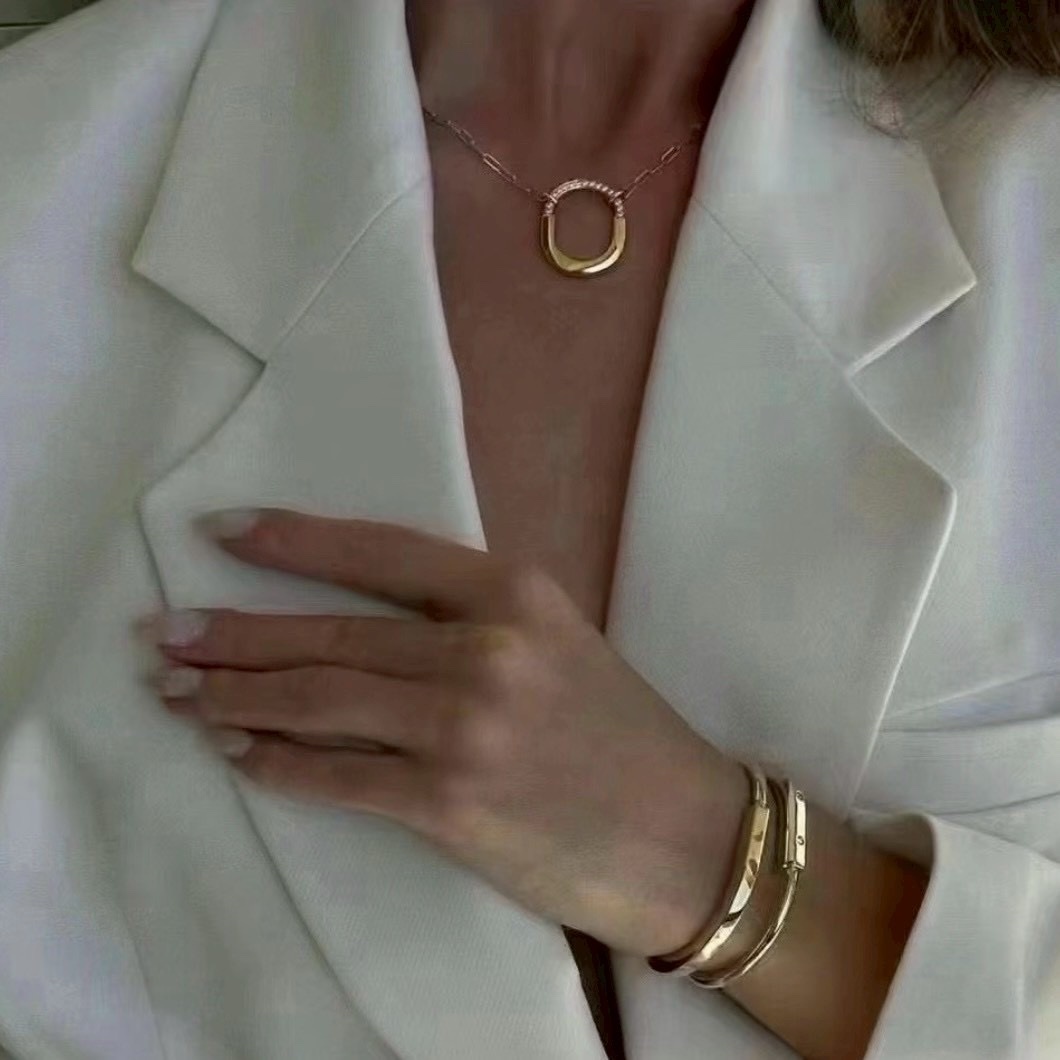 【中號滿鑽/半鑽/光面】18k”Ti Lock”U型鎖高奢定製項鍊