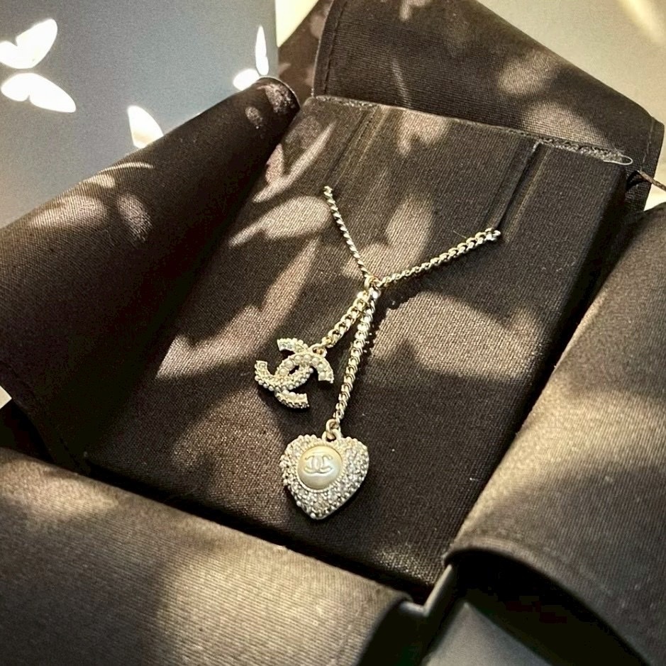 18k 香奶奶22b”雙c愛心珍珠鑽雙墜高奢定製項鍊