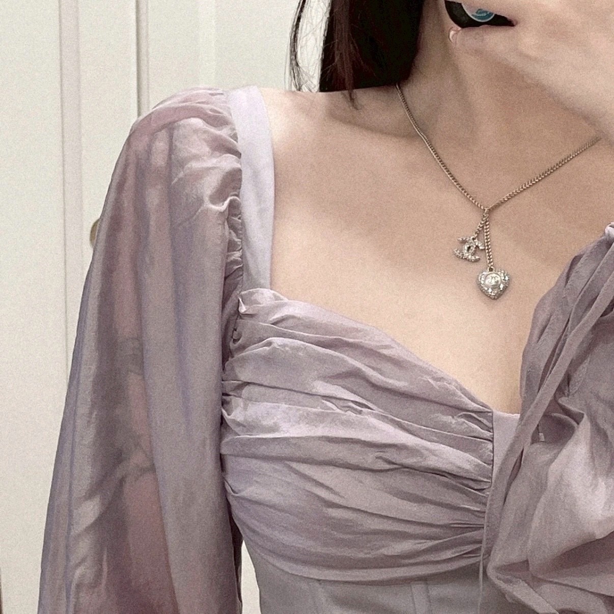 18k 香奶奶22b”雙c愛心珍珠鑽雙墜高奢定製項鍊