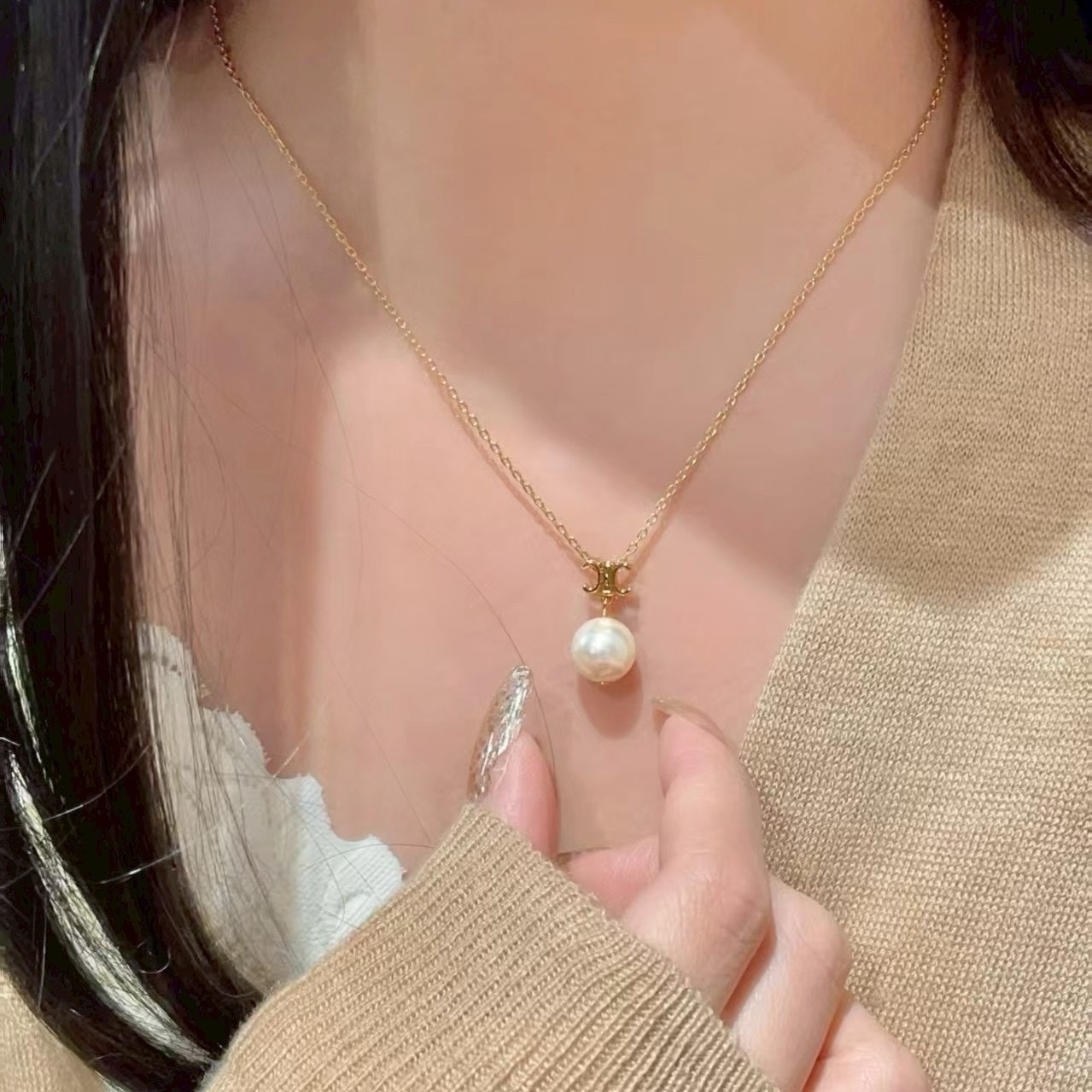 18k”ce經典凱旋門珍珠墜高奢定製項鍊