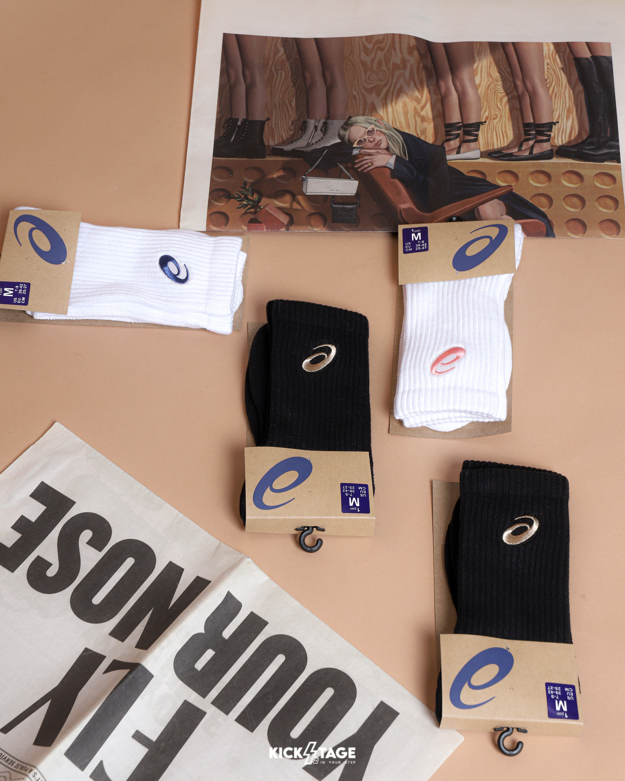 ASICS 亞瑟士 黑金 白粉 白藍 刺繡LOGO 中性 休閒 訓練 運動 中筒襪 長襪【3033C109】