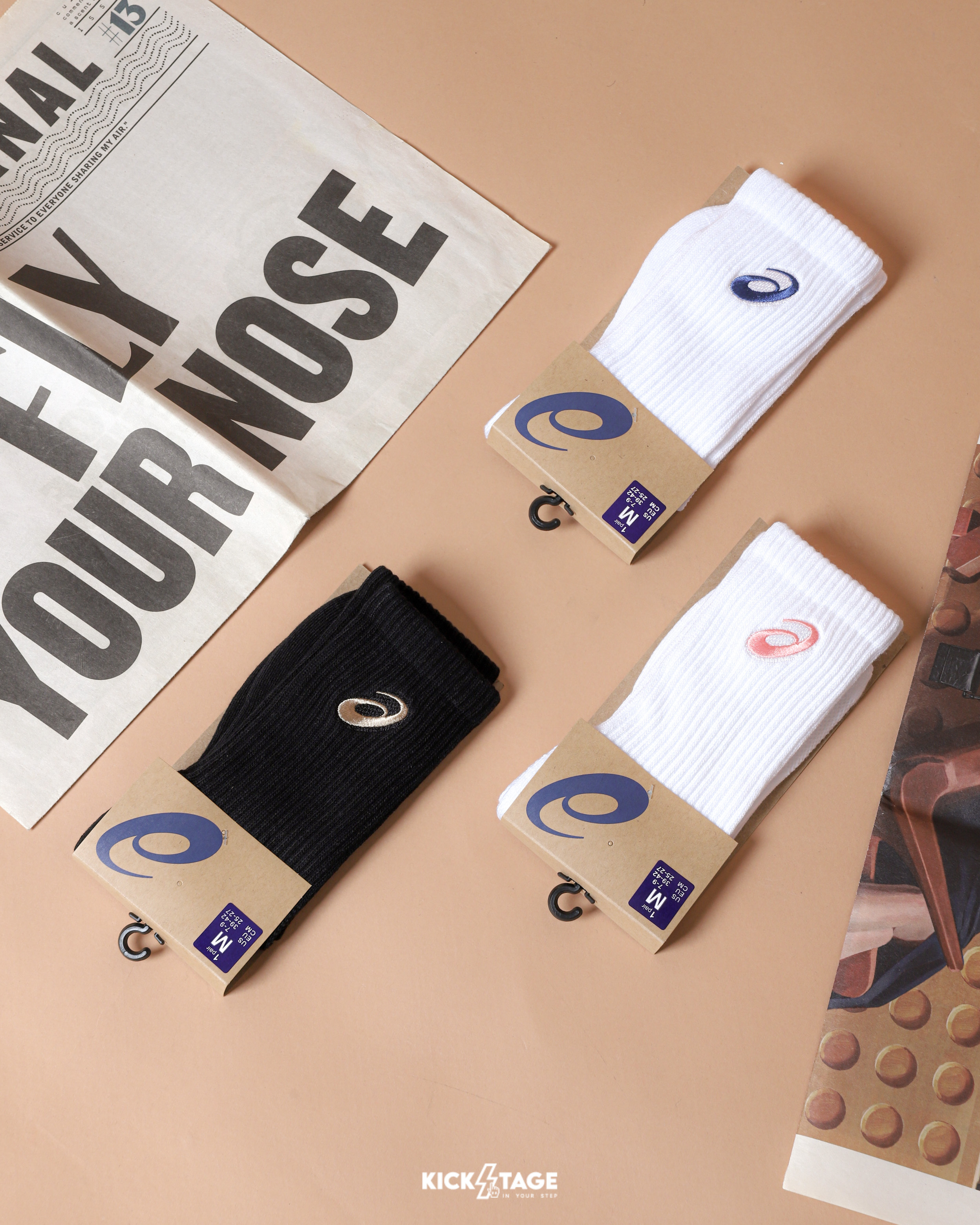 ASICS 亞瑟士 黑金 白粉 白藍 刺繡LOGO 中性 休閒 訓練 運動 中筒襪 長襪【3033C109】