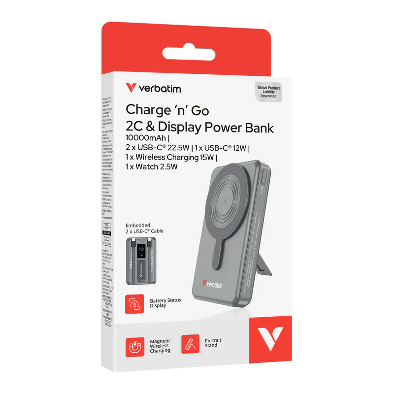 Verbatim 五合一 Charge 'n' Go 10000 磁吸無線行動電源 - 32272 Grey / 32273 White