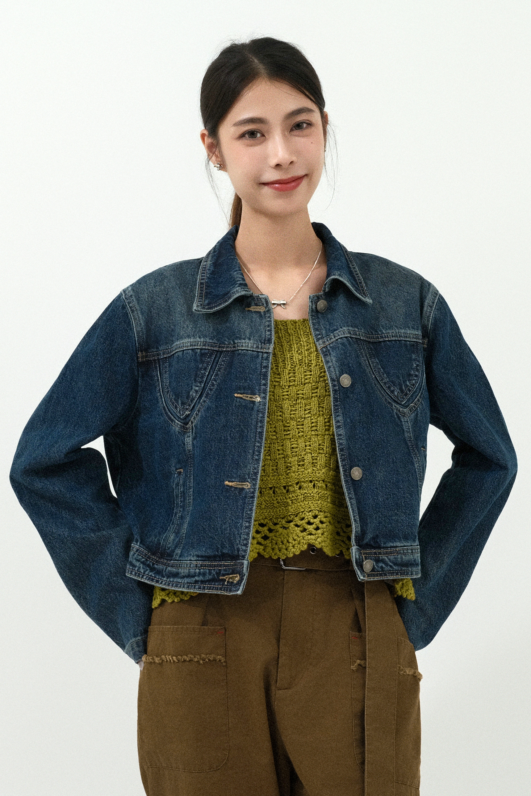 三角拼布洗水牛仔褸 (現貨款式）