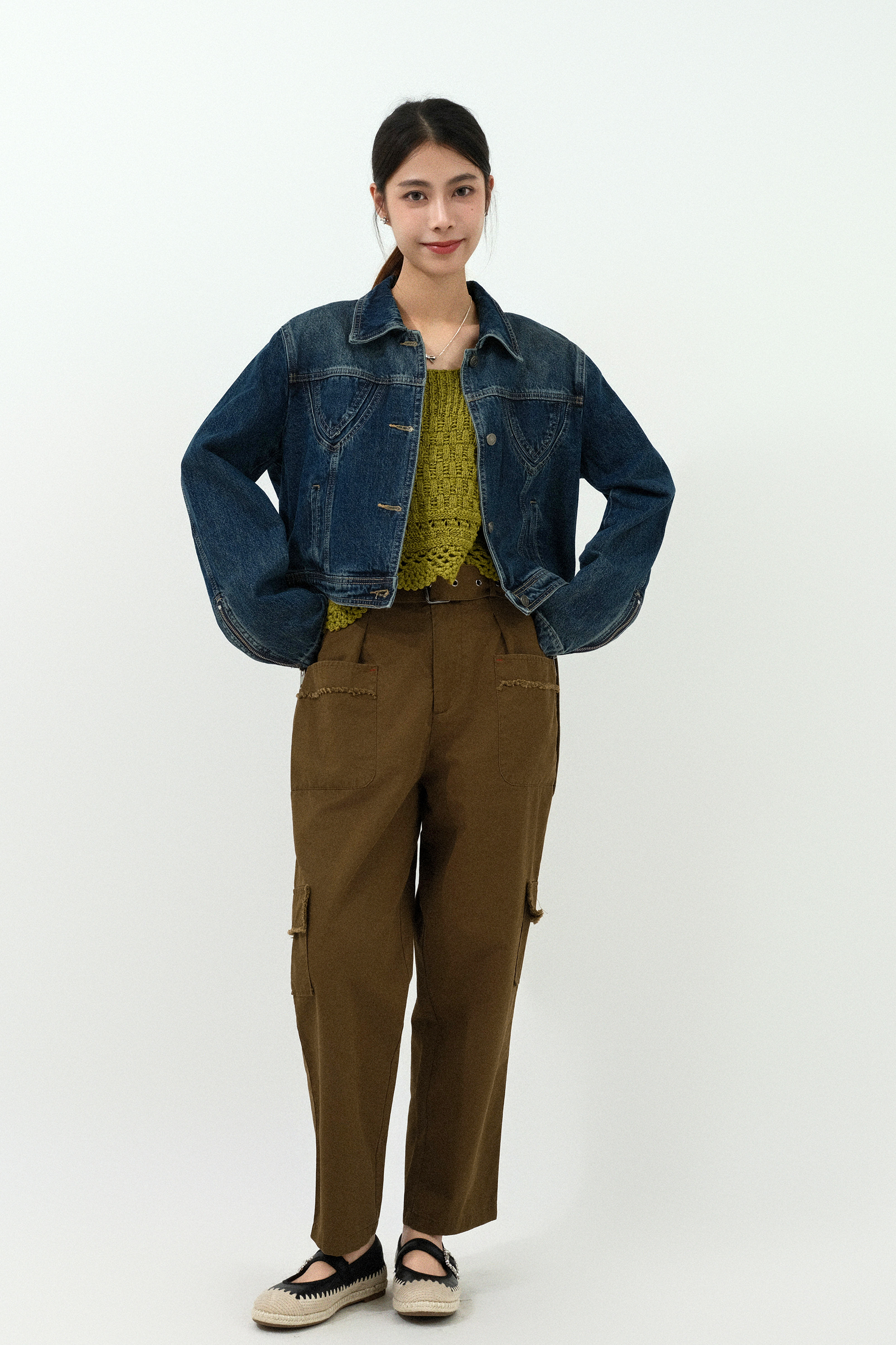 三角拼布洗水牛仔褸 (現貨款式）