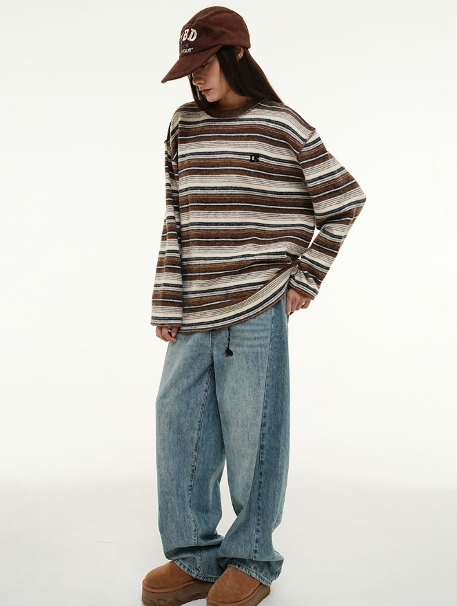 CENTAUR 復古毛絨感條紋長袖 兩色