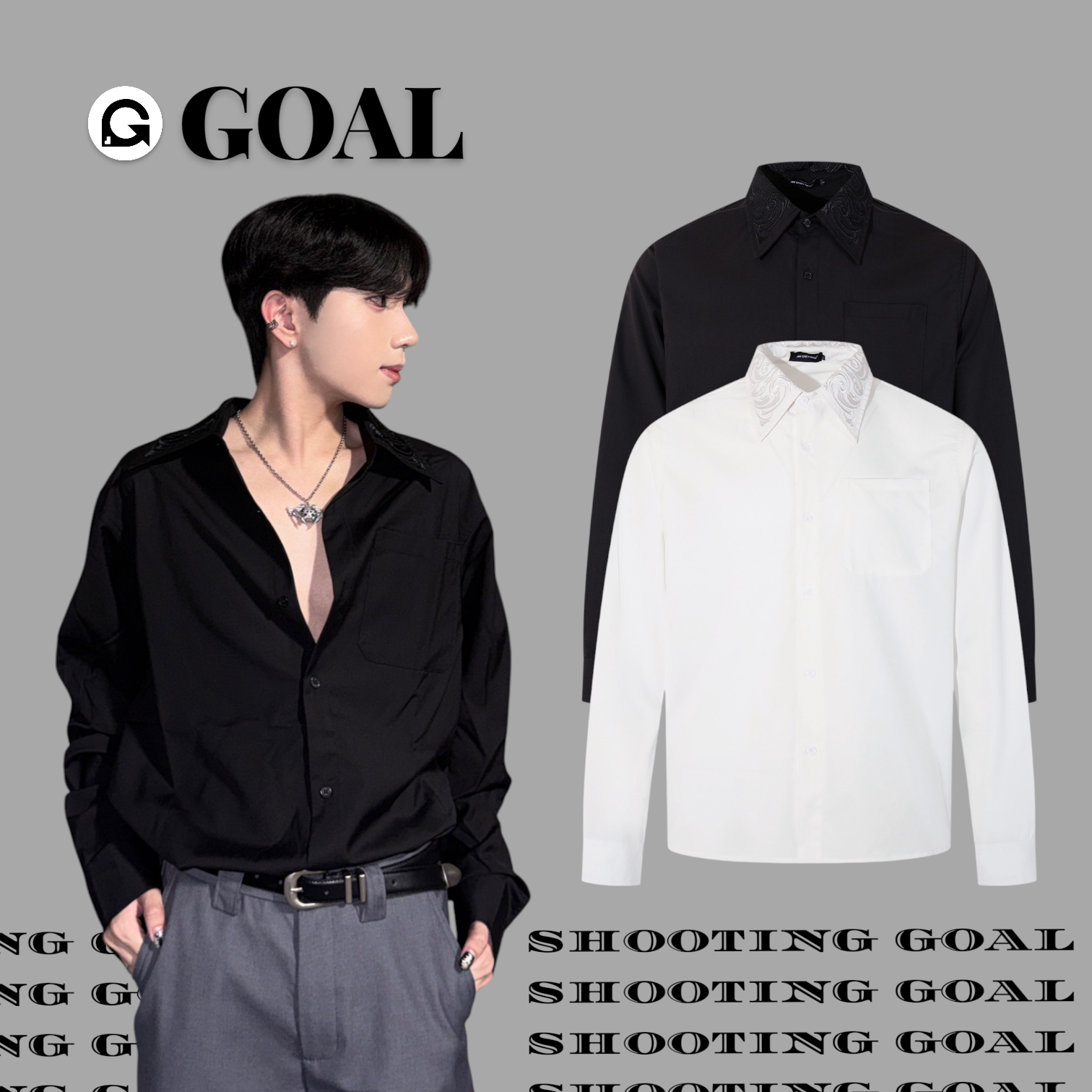 (GOAL) 美式浮雕刺繡襯衫 長袖 aw25007