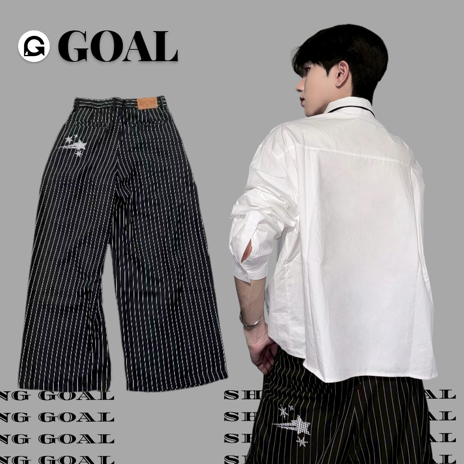 (GOAL) DCM 西裝褲 條紋 褶皺 星星 彎刀褲 條紋褲
