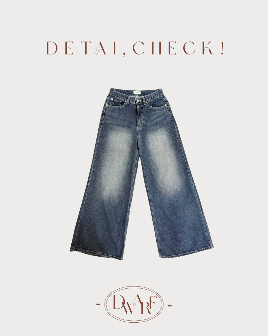 《KR》超遮肉刷白落地牛仔闊褲