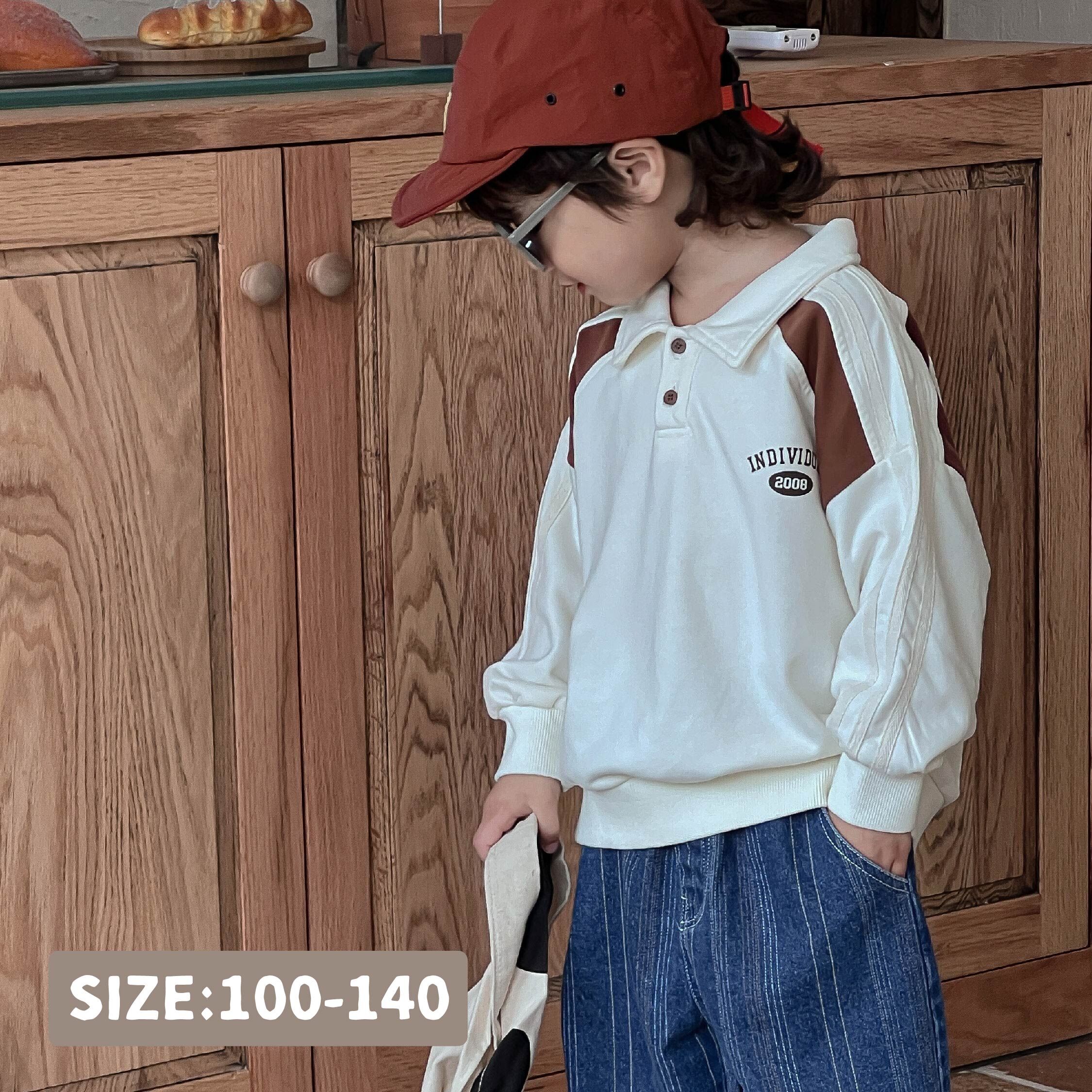 【H35052】簡約logo拼色翻領上衣