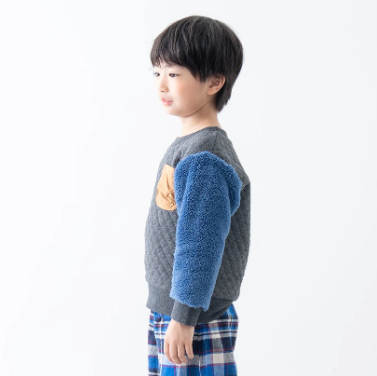 RMB10T005GY  Rag-mart  灰藍毛毛拼袖菱格紋口袋衛衣