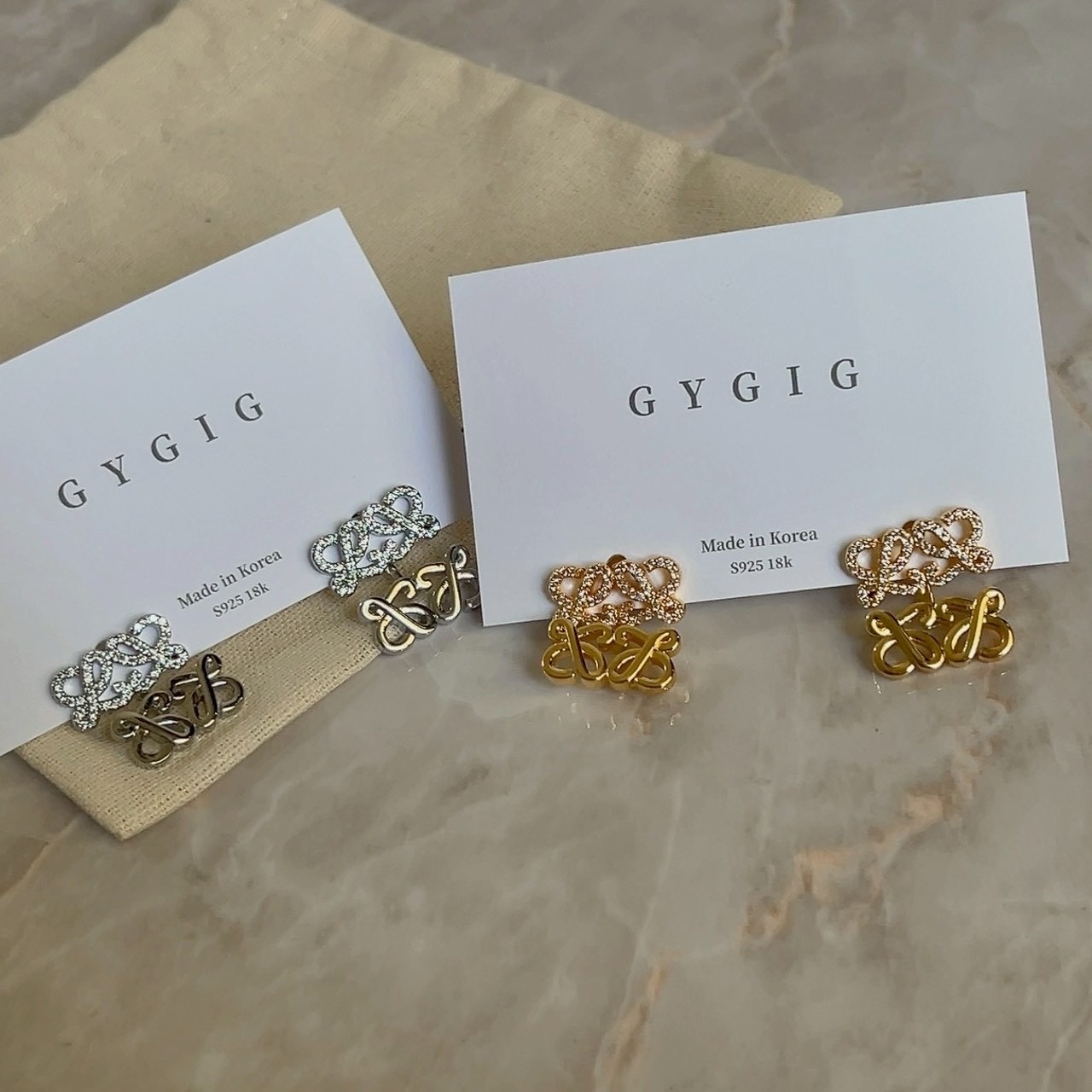 Lo”經典花紋半鑽一款兩戴”後釦式耳釘