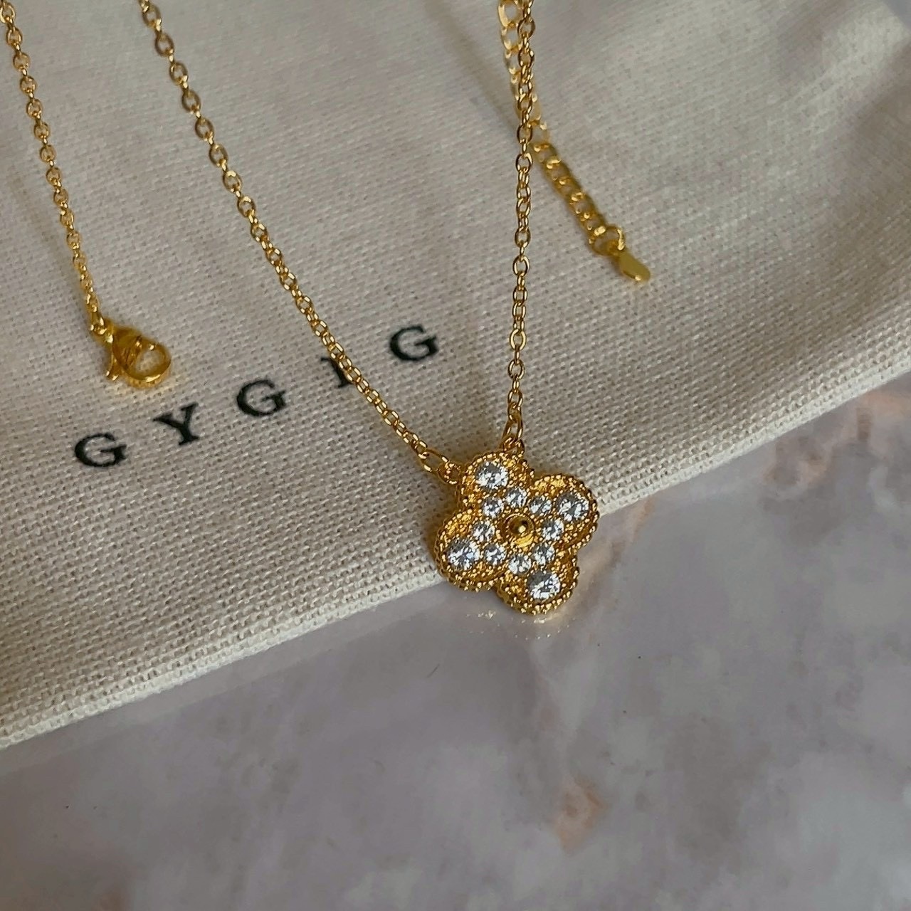 Gy’s925 滿天星金鑽高奢華四葉草”單花項鍊/現貨1