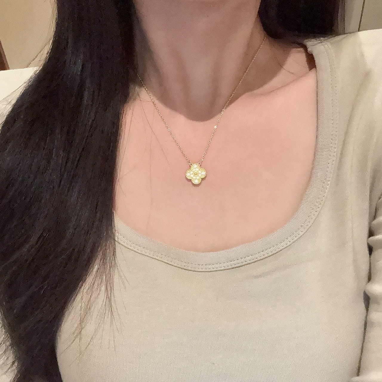 Gy’s925 滿天星金鑽高奢華四葉草”單花項鍊/現貨1