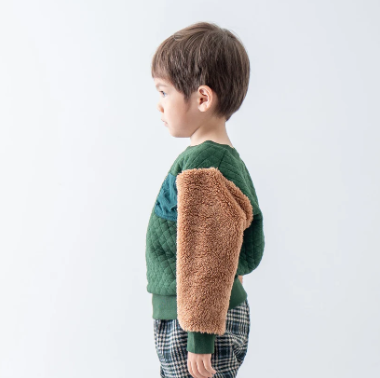 RMB10T006GN  Rag-mart 綠啡毛毛拼袖菱格紋口袋衛衣