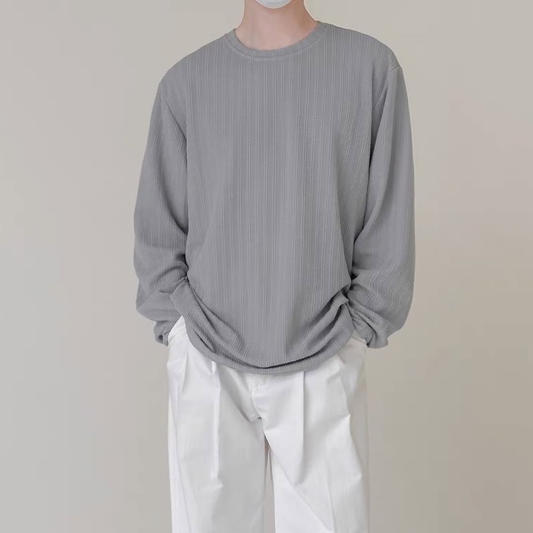 極簡 三色 條紋 質感 圓領 長袖