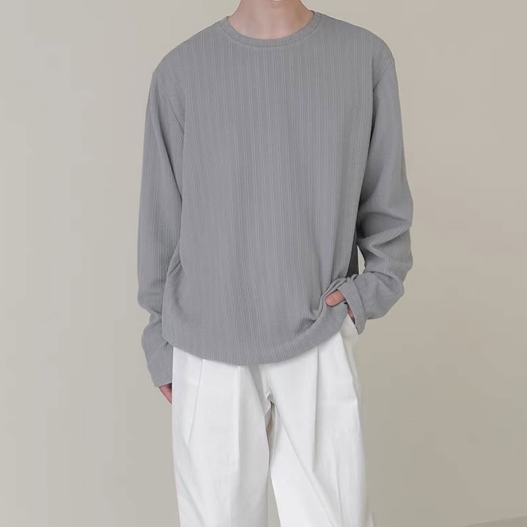 極簡 三色 條紋 質感 圓領 長袖