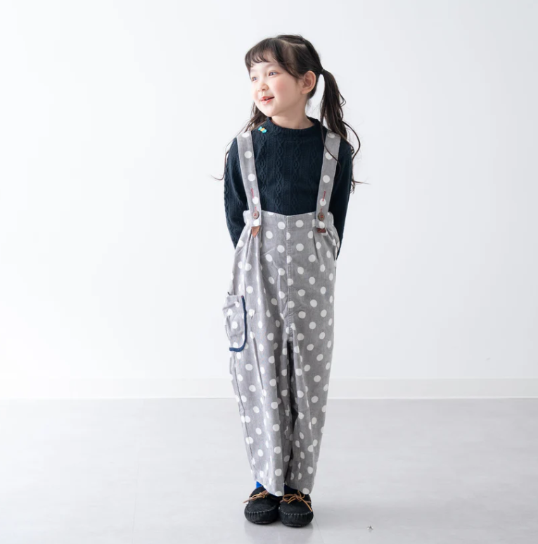 RMB10B007GY Rag-mart 灰色復古風波點吊帶工人褲