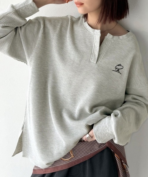 日本🇯🇵連線 Classical Elf 華夫格紋小V領長袖 刺繡 簡約風 寬鬆 5色(任買兩件711免運)/預購