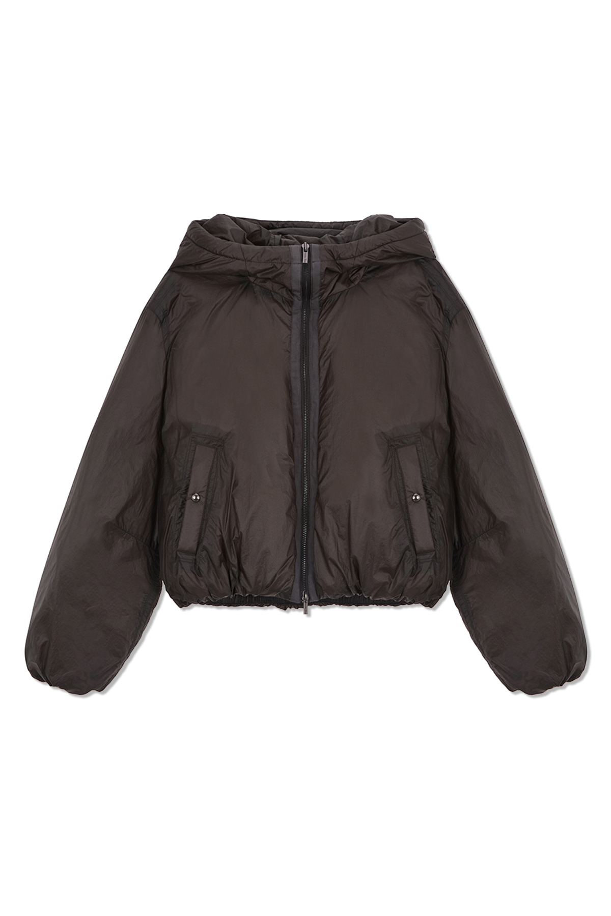 連帽LOGO短版羽絨外套 炭灰