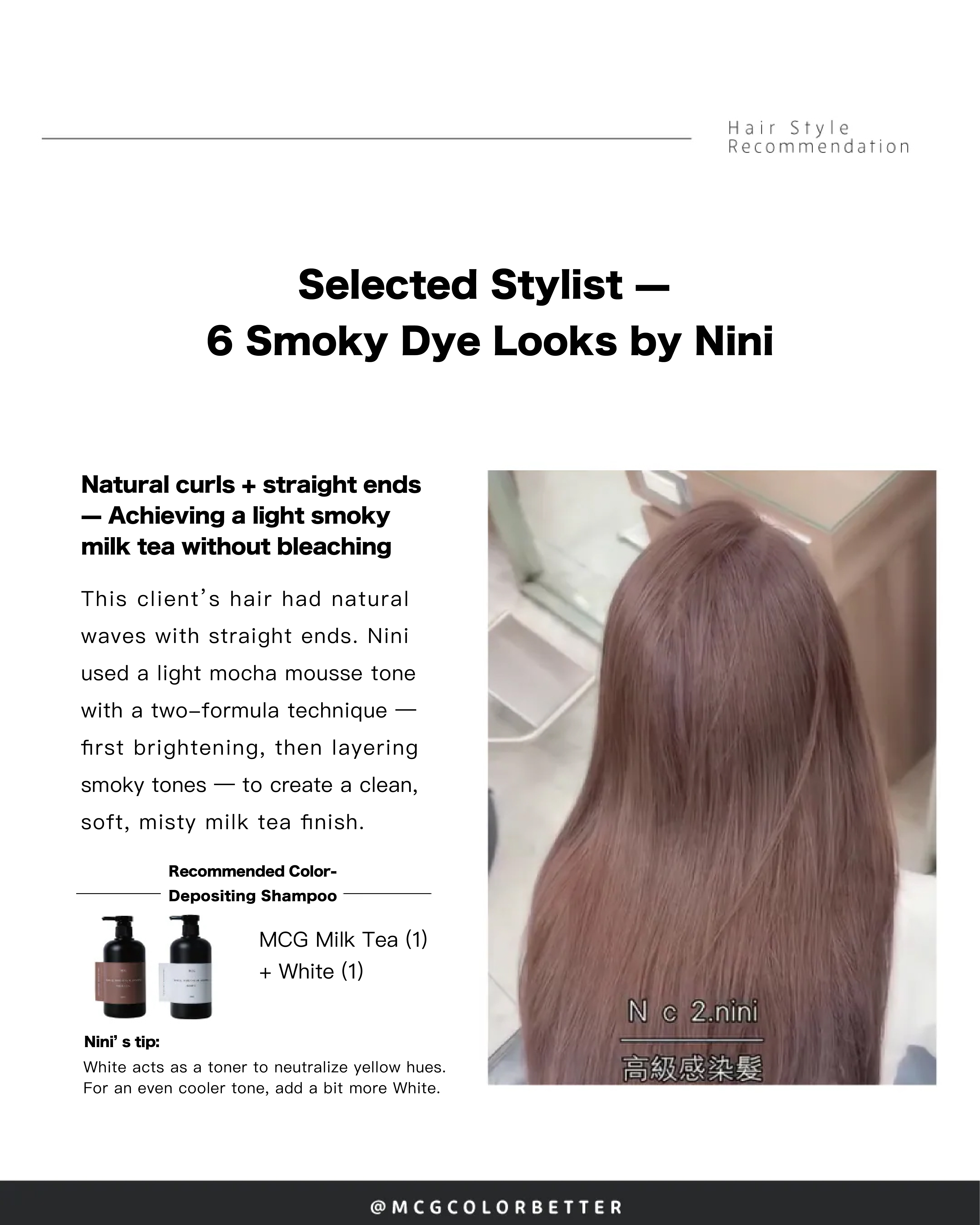 Smoky look 6: Natural curls and straight-permed hair can also achieve a light misty milk-tea shade without bleaching.