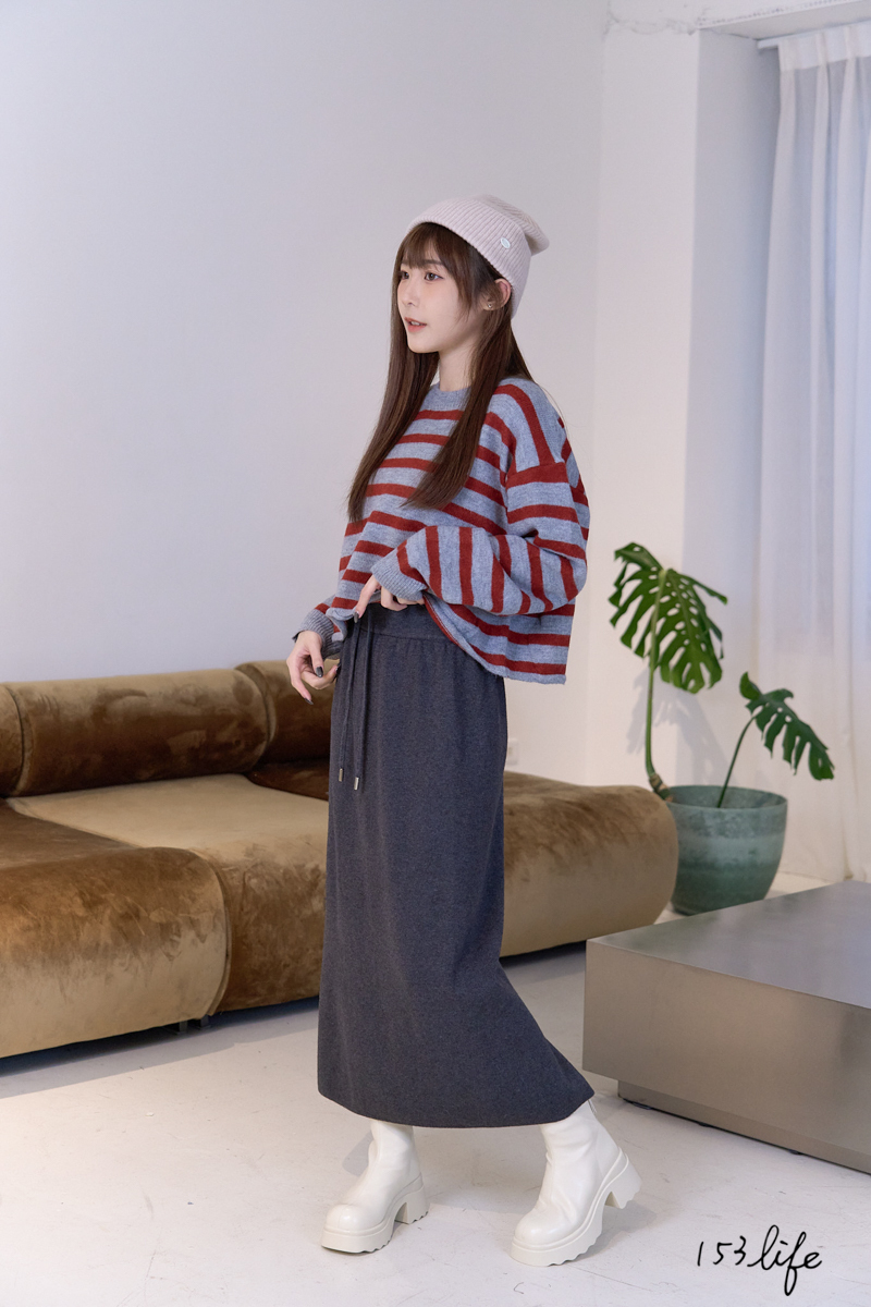 |現貨|寬腰鬆緊繩針織長裙(2色)