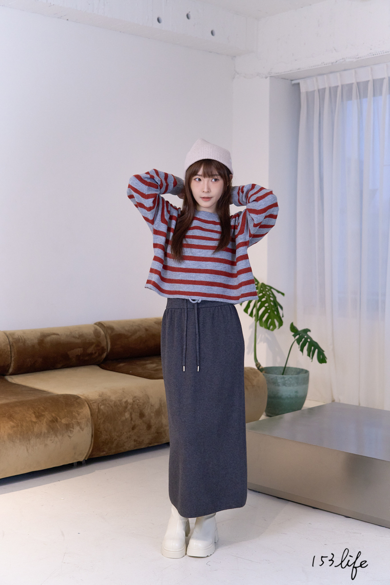 |現貨|寬腰鬆緊繩針織長裙(2色)