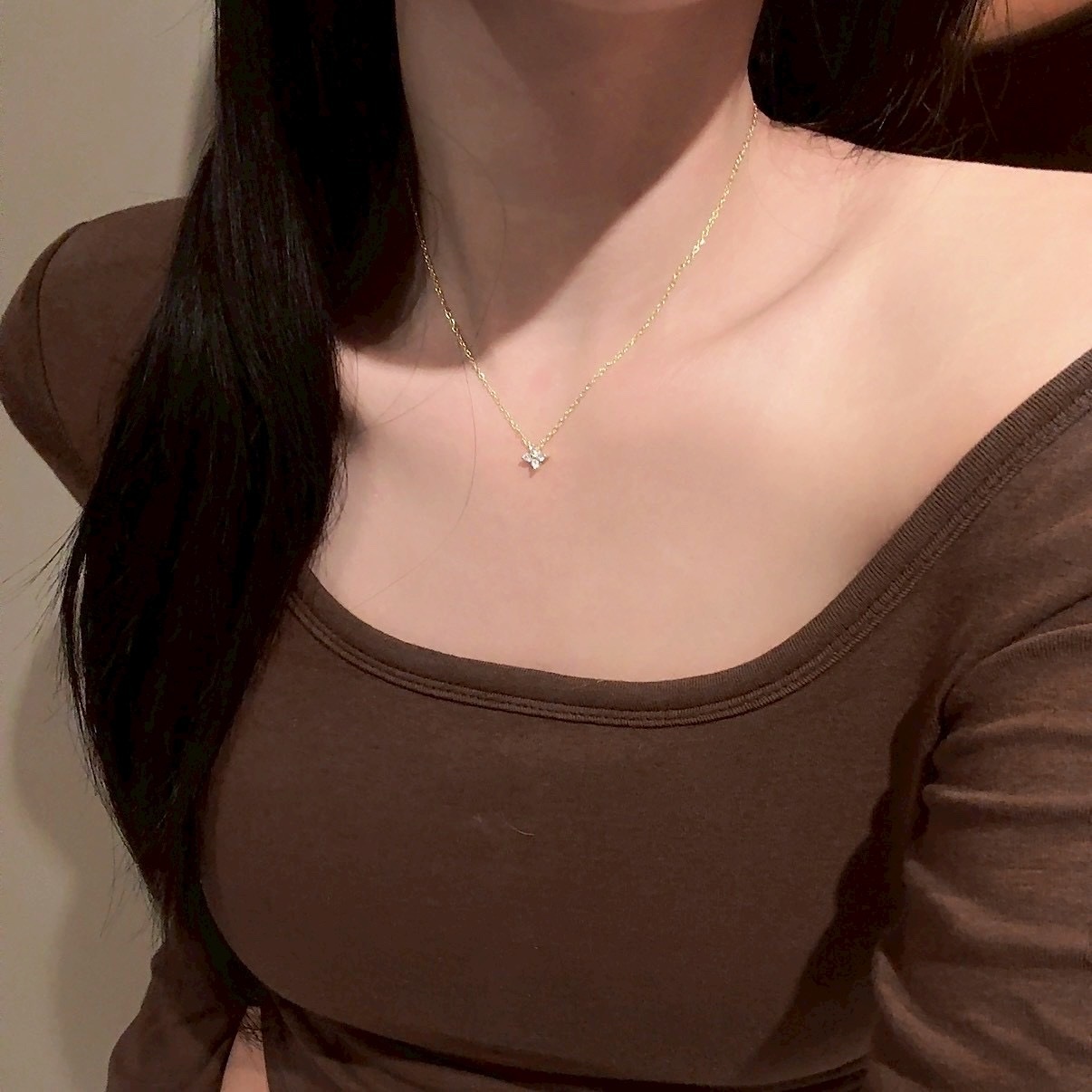 Gy”s925單顆迷你小老花鑽”細緻小墜細項鍊