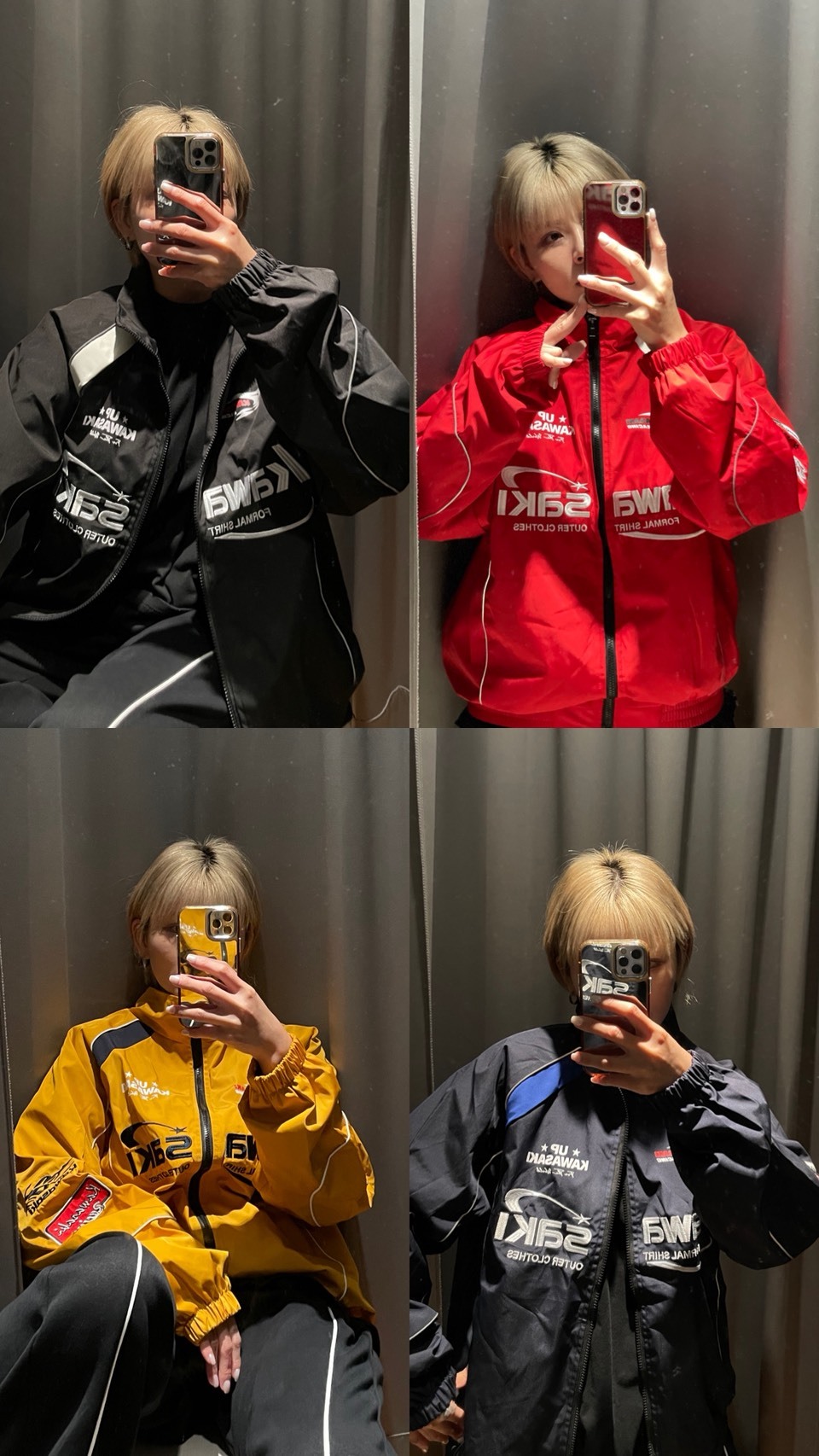 Kawasaki 川崎 美式復古 賽車風 撞色拼接 刺繡立領拉鍊夾克外套 KS-DXSS1023-YH323X