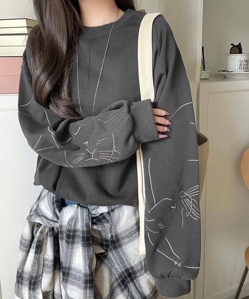 日本🇯🇵連線 Classical Elf 簡約貓咪袖大學T 寬鬆 落肩 3色(任買兩件711免運)/預購