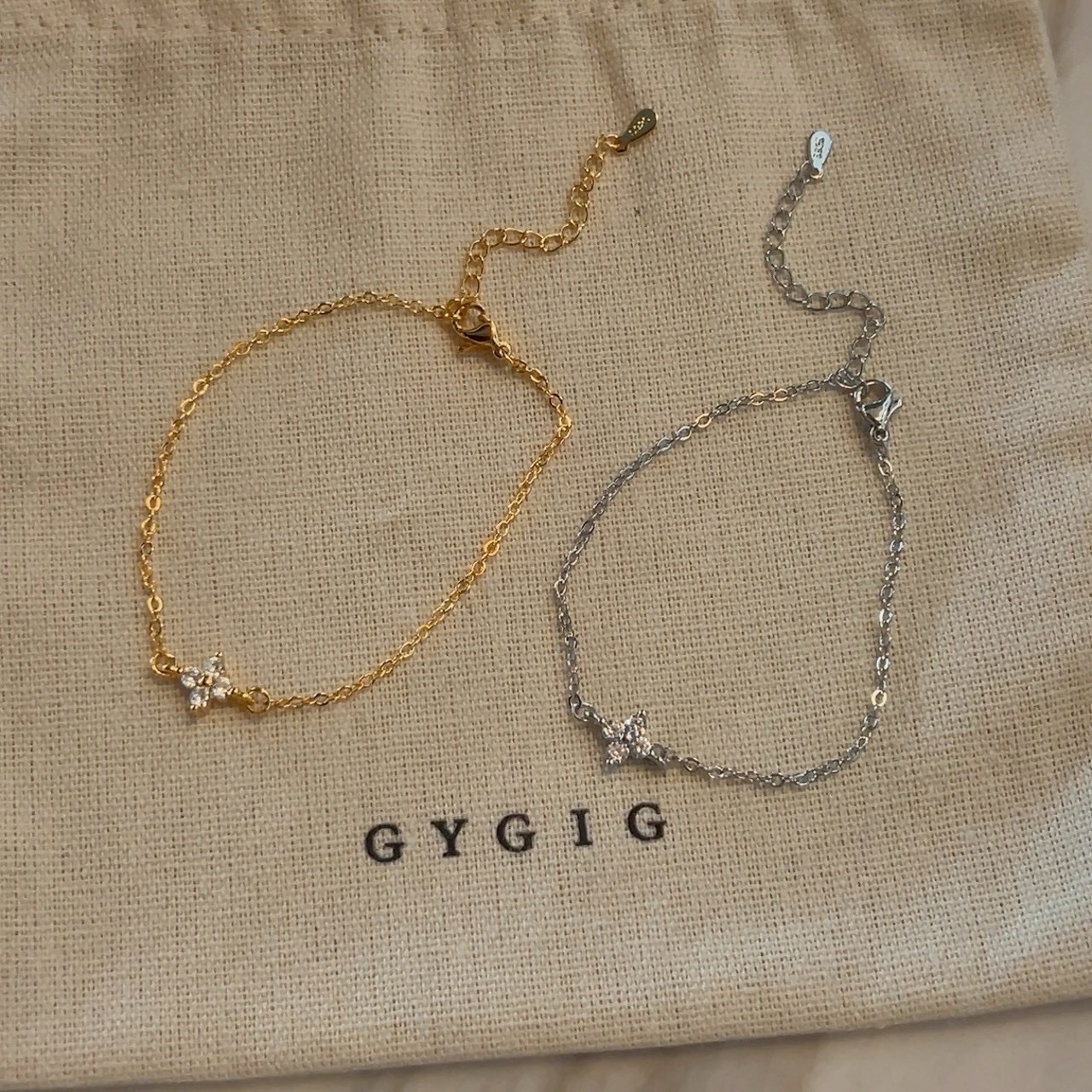 Gy”s925單顆迷你小老花鑽”細緻小墜細手鍊