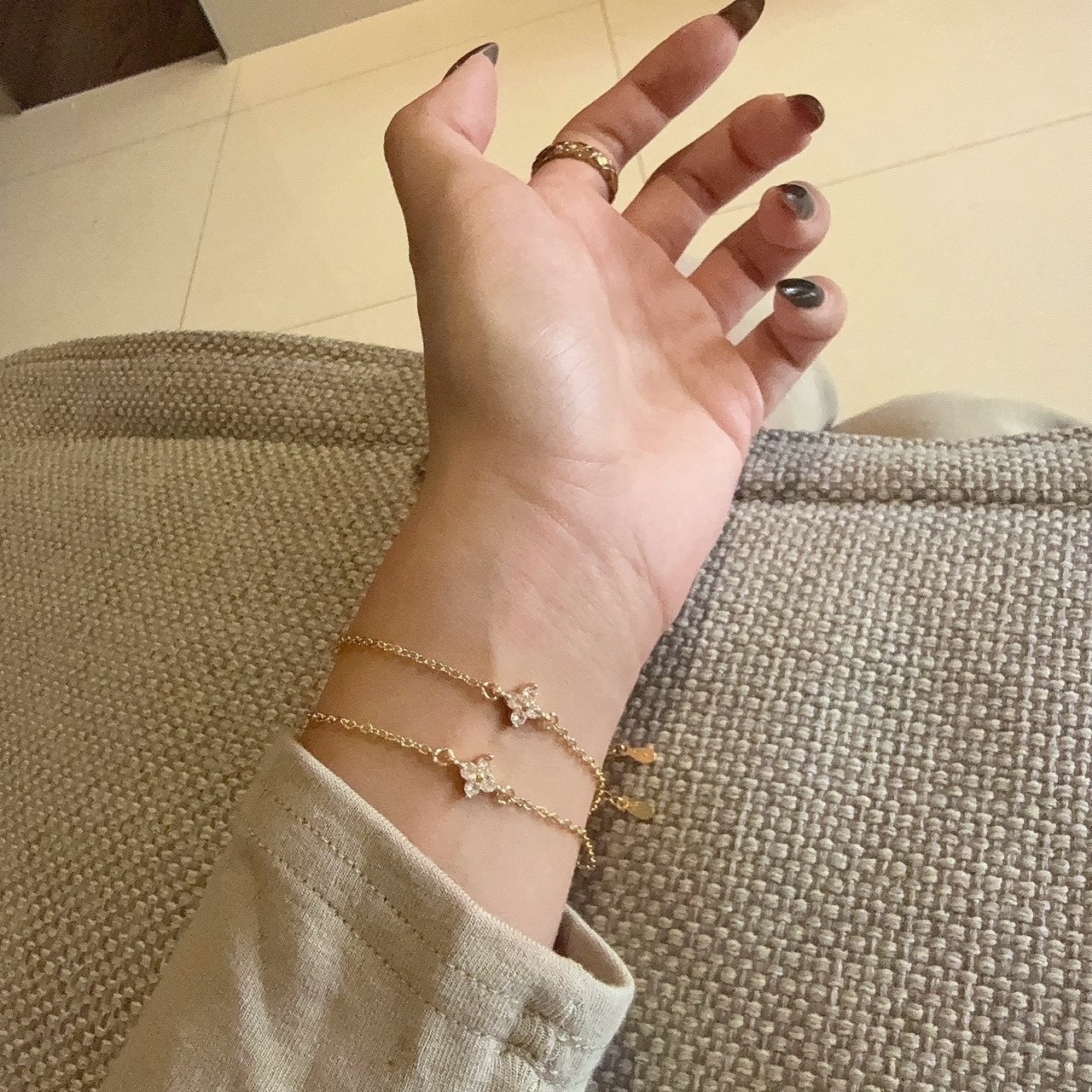 Gy”s925單顆迷你小老花鑽”細緻小墜細手鍊