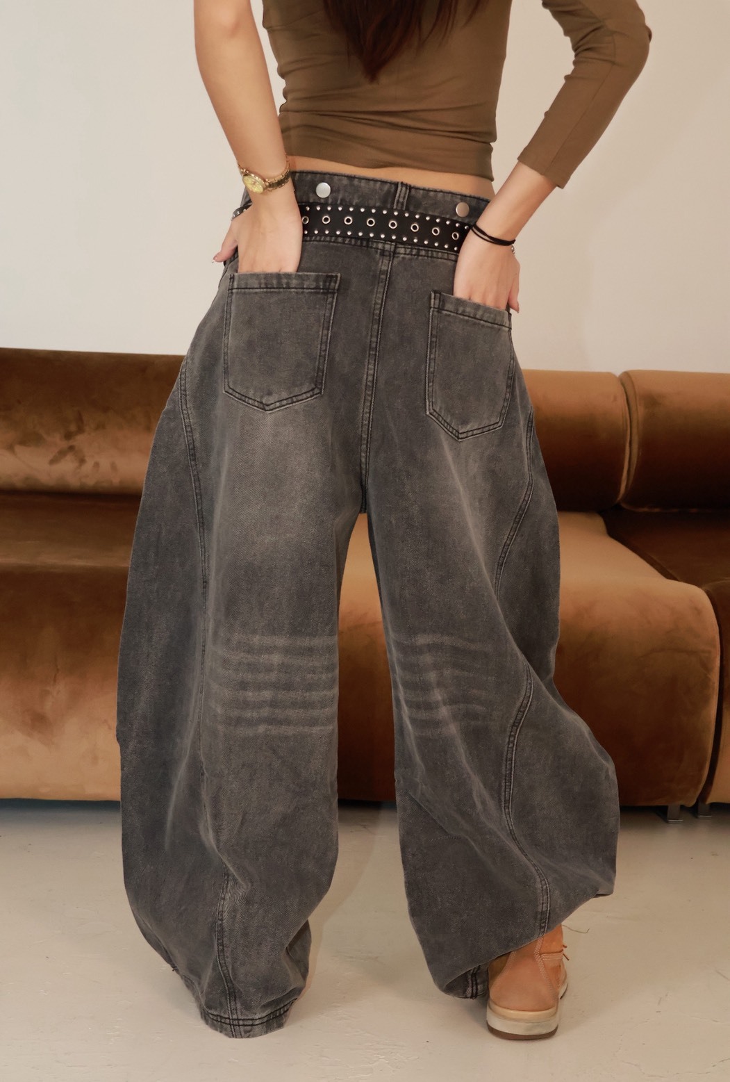 後調解釦 彎刀版型 刷色 #牛仔褲