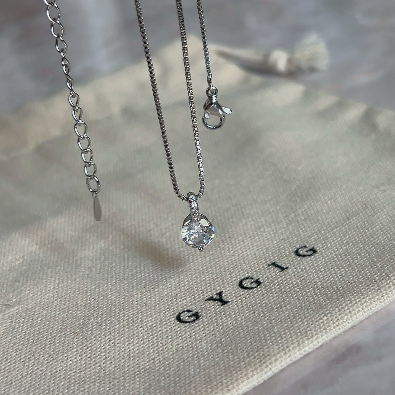 Gy”silver高級白金圓鑽吊墜”鎖骨細項鍊/現貨11