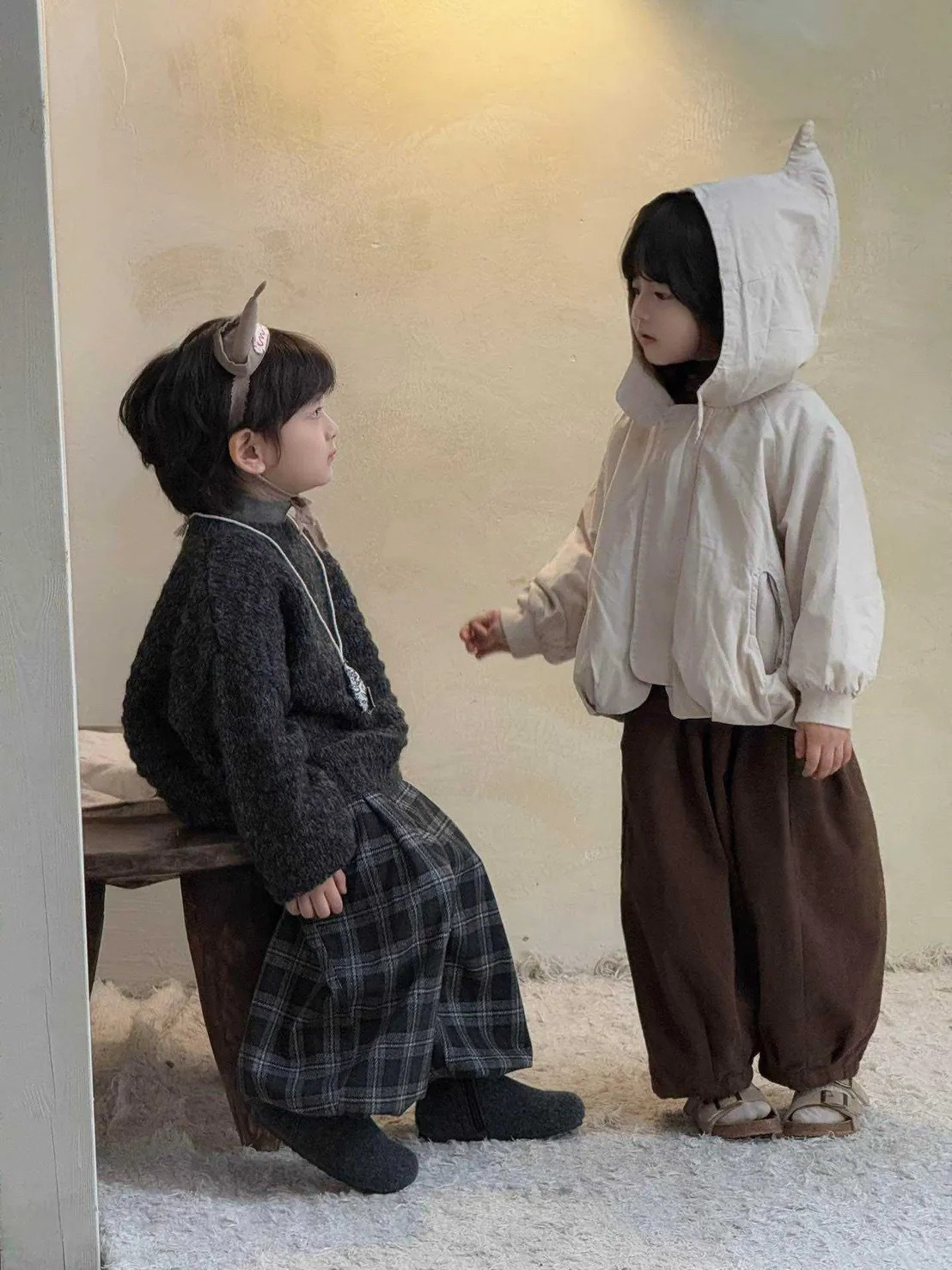 寬鬆黑灰格紋休閒褲