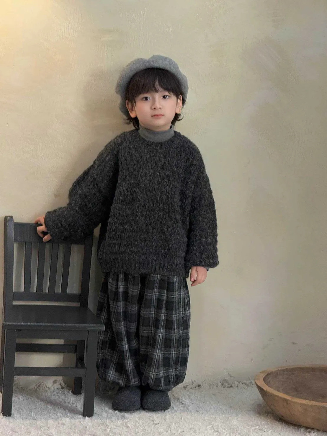 寬鬆黑灰格紋休閒褲