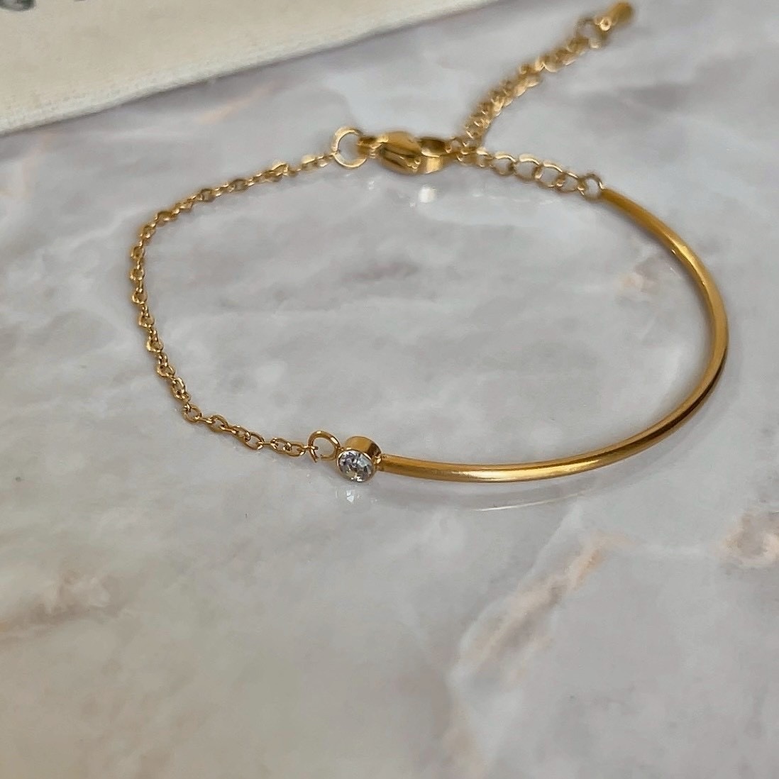 Gy”feminine低奢金銀單鑽半鐲鏈”細手鏈