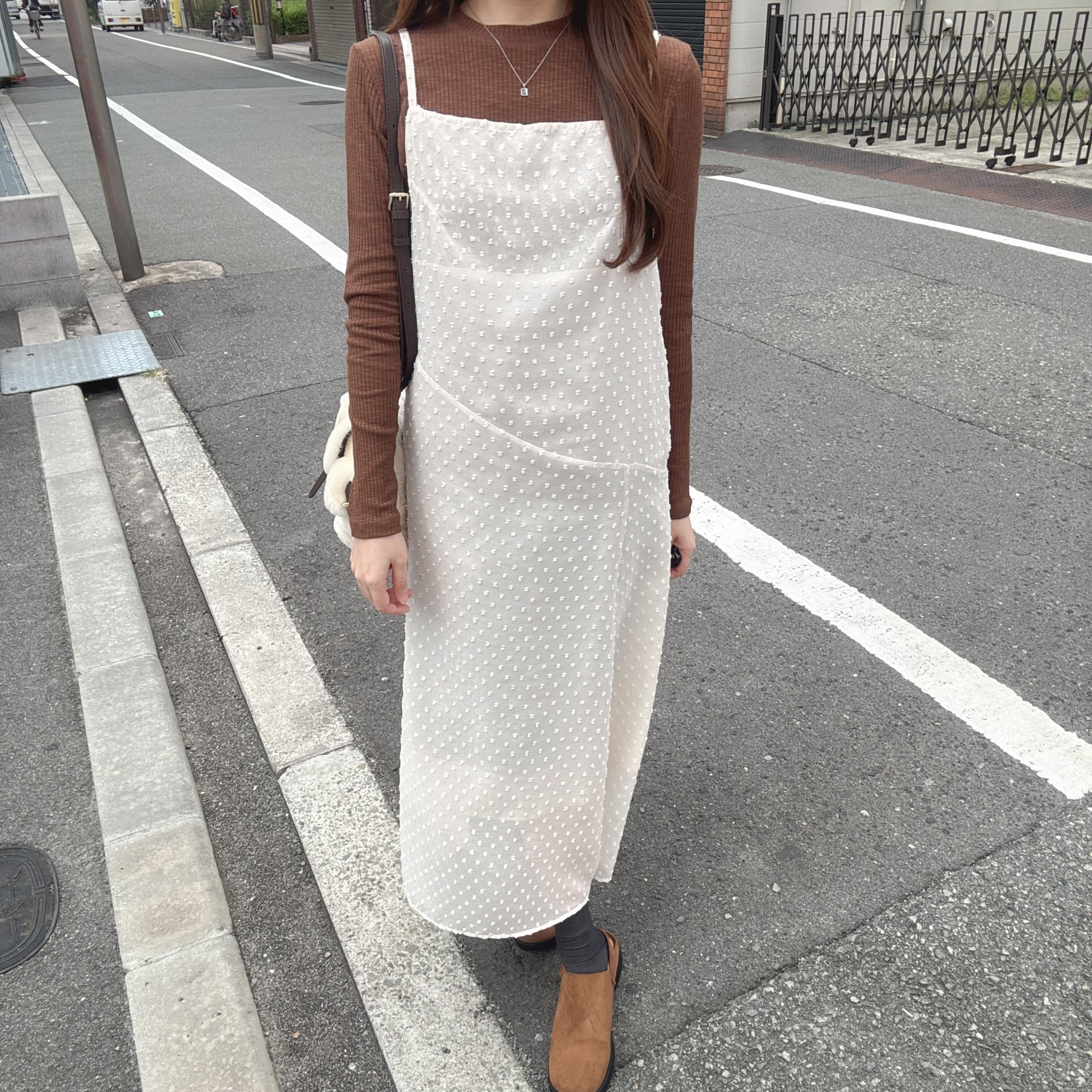 幾何cut點點吊帶長裙