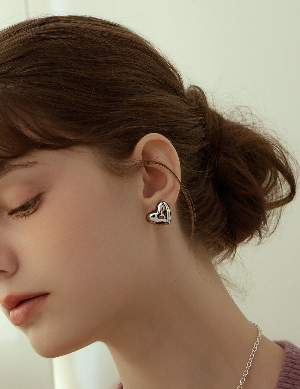 Lucky愛心。夾式耳環