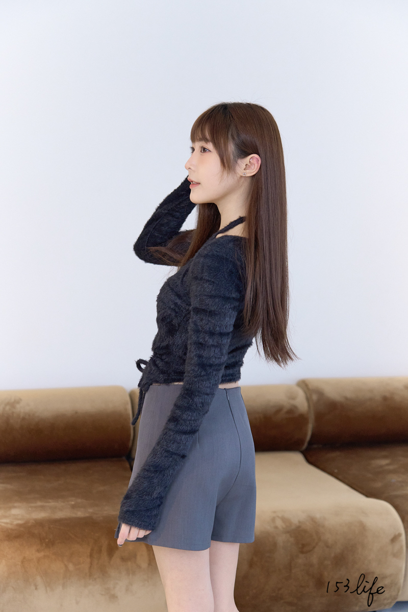 |現貨|後拉鍊西裝短褲裙(黑/灰)(S-L)