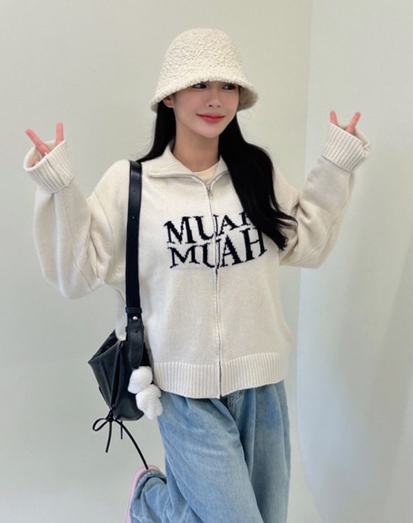 韓國品牌 MUAH MUAH| JACQUARD KNIT ZIPUP CARDIGAN (2 Colours)