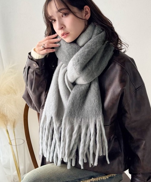 日本🇯🇵連線 Classical Elf 雙色絨毛流蘇圍巾 蓬鬆 米白色 灰色(任買兩件711免運)/預購